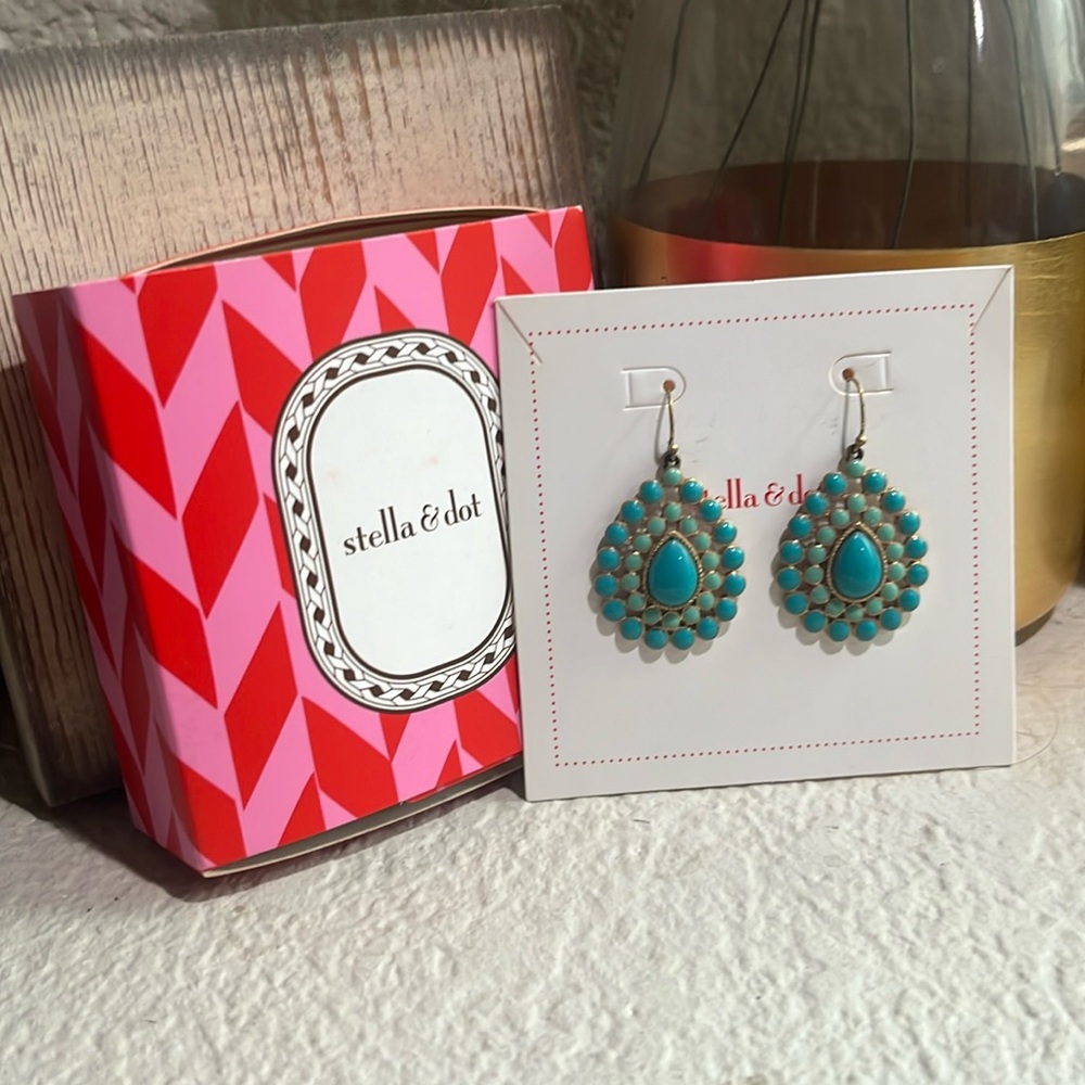 Stella & Dot gold Charlize teardrop turquoise earrings